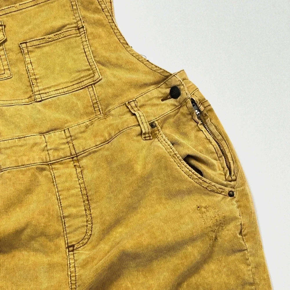Free People Corduroy Overalls Womens 29 Straight Leg Distressed Mustard Yellow